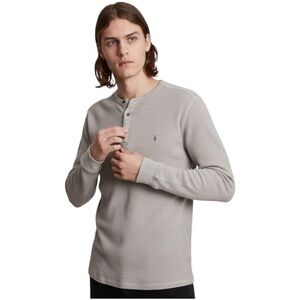 AllSaints Muse Long Sleeve Henley Shirt Light Gray Slub Knit Cotton Men’s Large